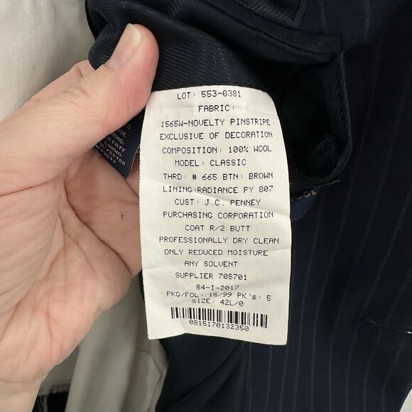 STAFFORD 2 piece suit separates pinstripe navy blue 100% wool classic 42L 36W - Picture 13 of 15